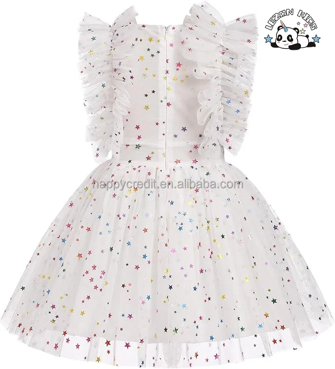 LEZONKIDS - Customize Girls Sequins Romper Tutu Dress Flower Bow knot Dots Print Summer Flutter Sleeves girls  Dresses